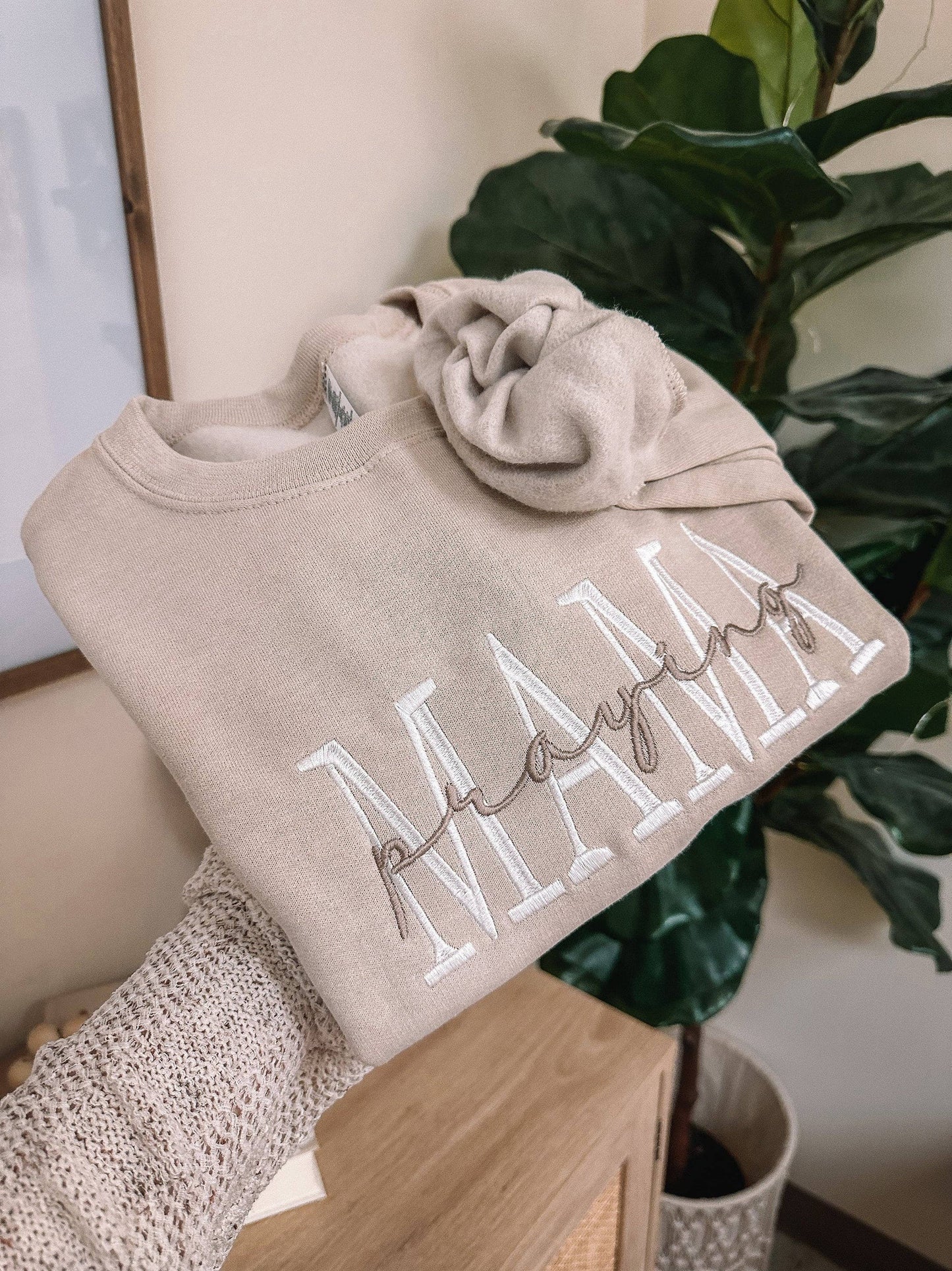 Honey Soul LLC - Embroidered Praying Mama SAND Sweatshirt ORIGINAL: XLarge / Sweatshirt