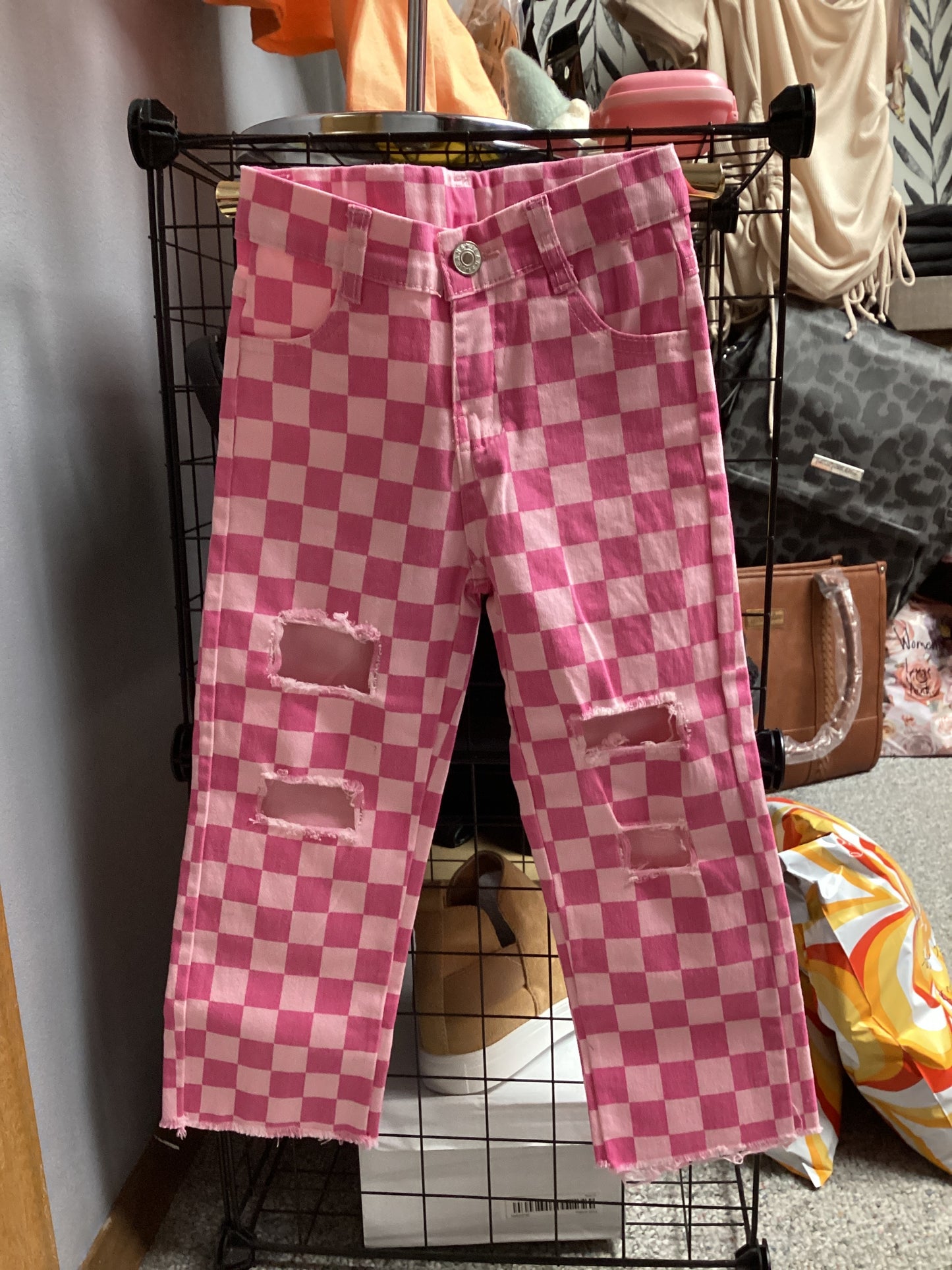 Distressed Checkered Jeans