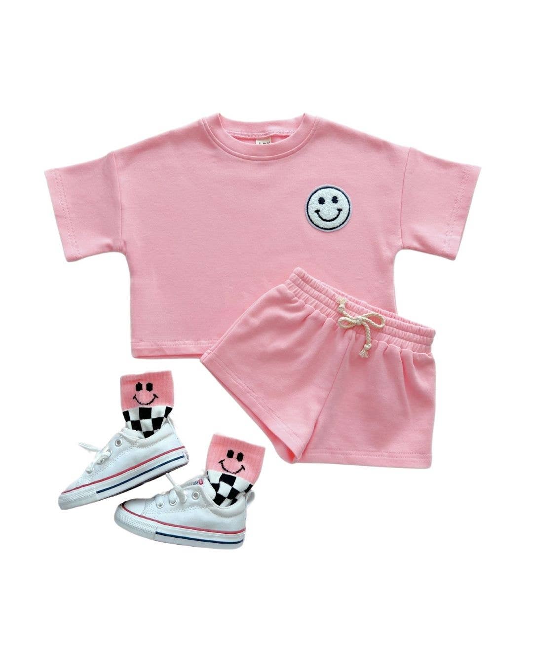 Lucky Panda Kids - Smiley Shorts Set | Pink Peach: 2T