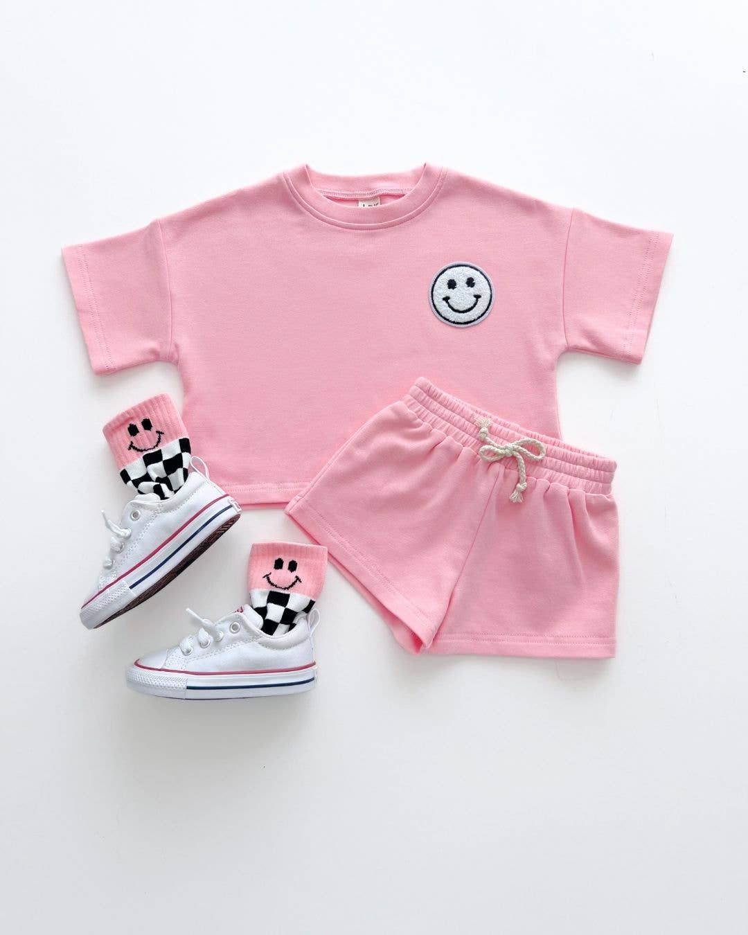 Lucky Panda Kids - Smiley Shorts Set | Pink Peach: 2T