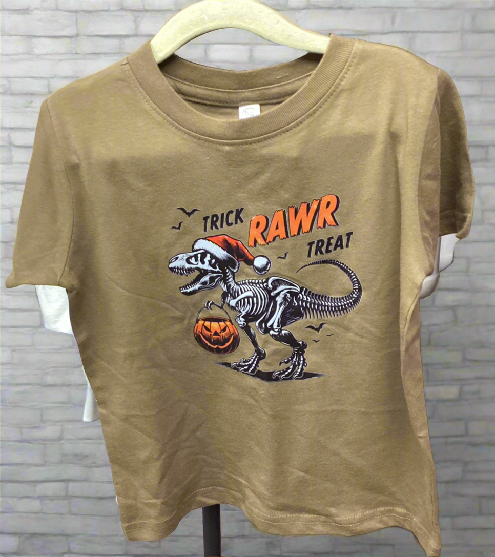 Trick Rawr Treat Dinosaur Brown Tee