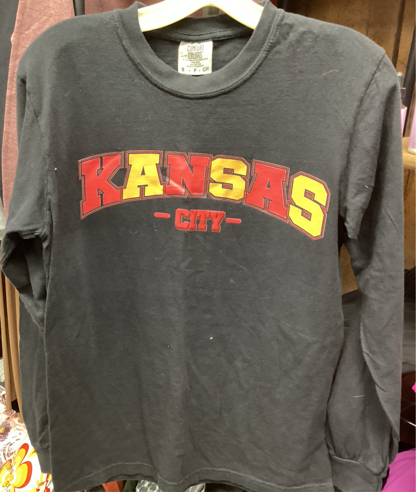 Kansas City Red & Yellow Letters Black Long Sleeve