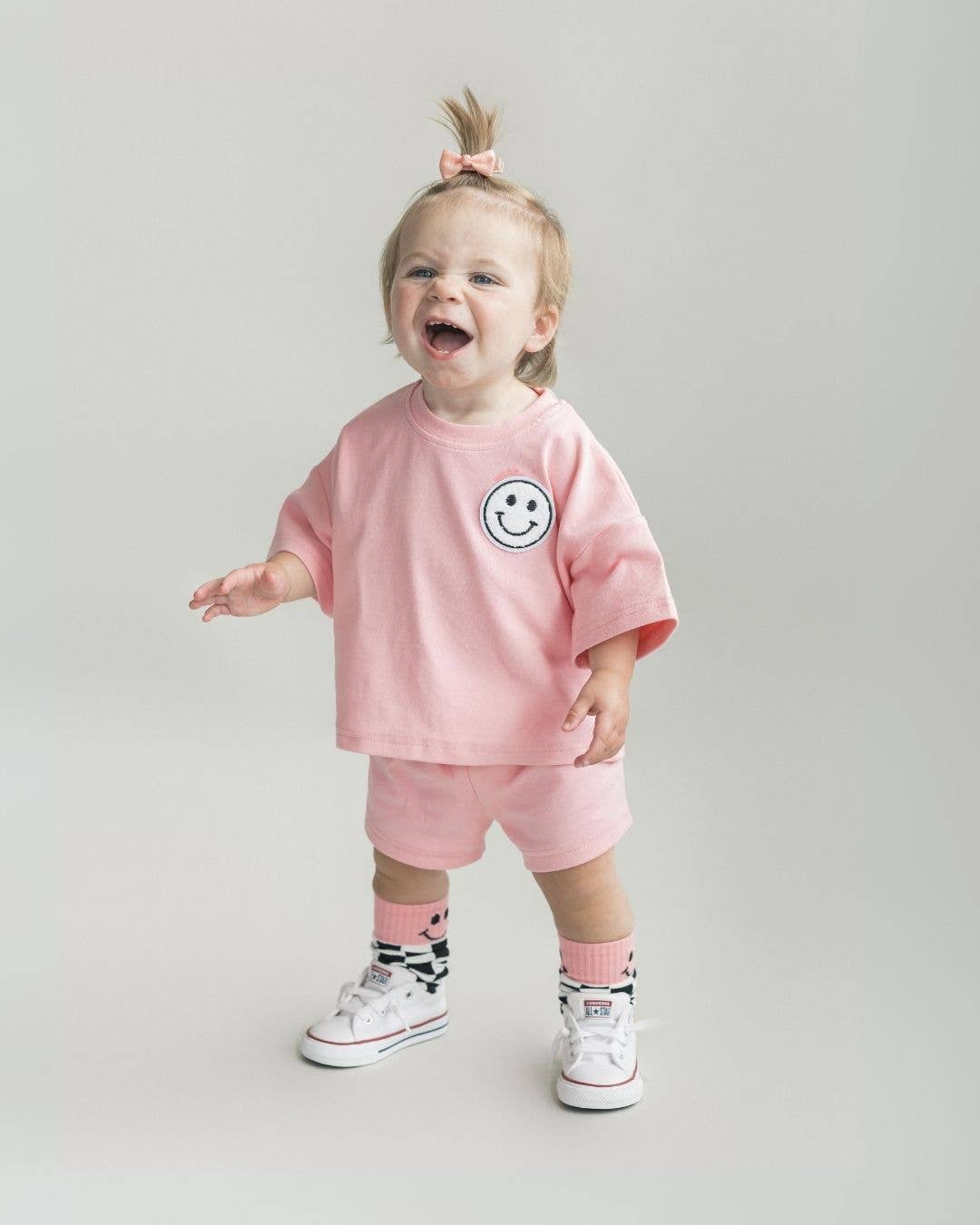 Lucky Panda Kids - Smiley Shorts Set | Pink Peach: 2T
