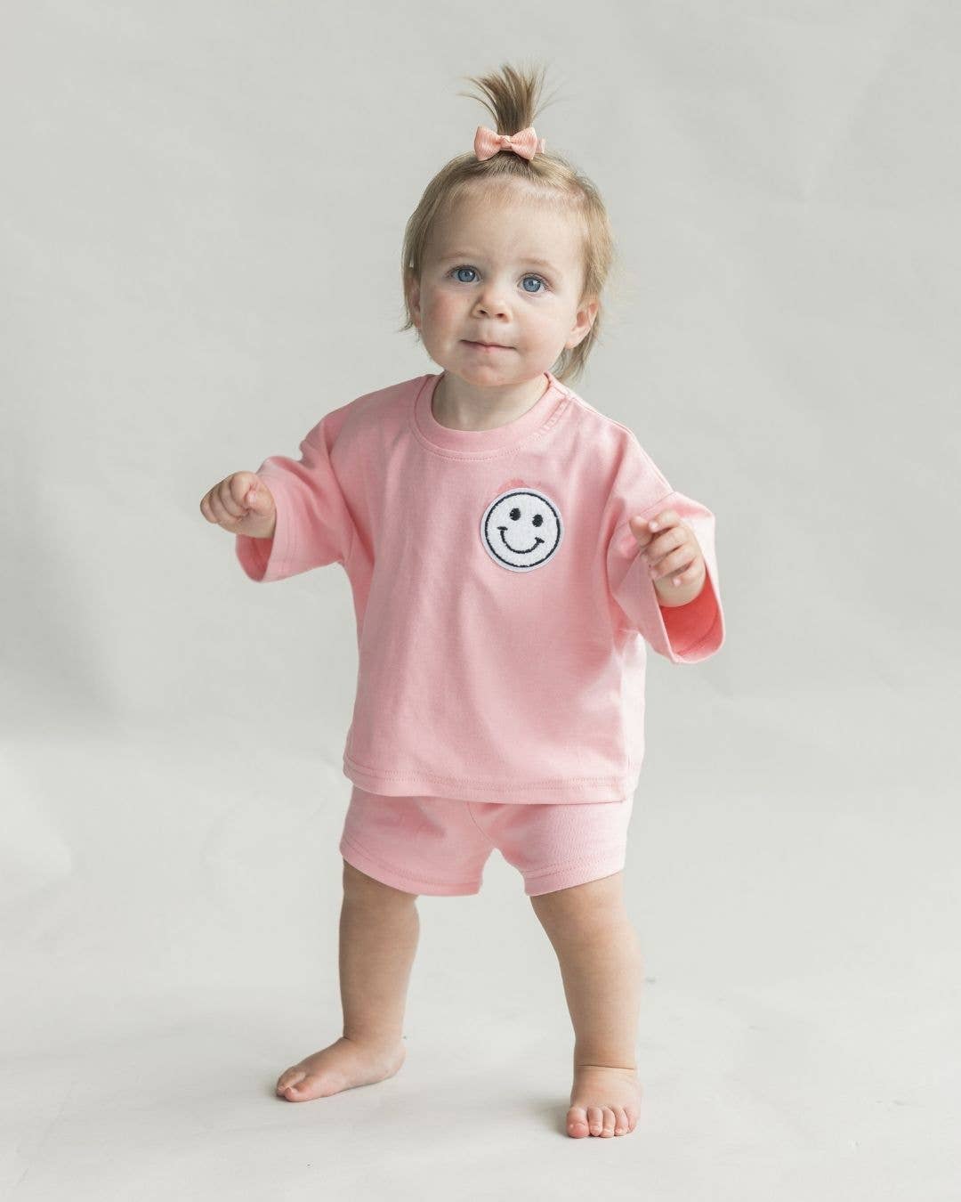 Lucky Panda Kids - Smiley Shorts Set | Pink Peach: 2T