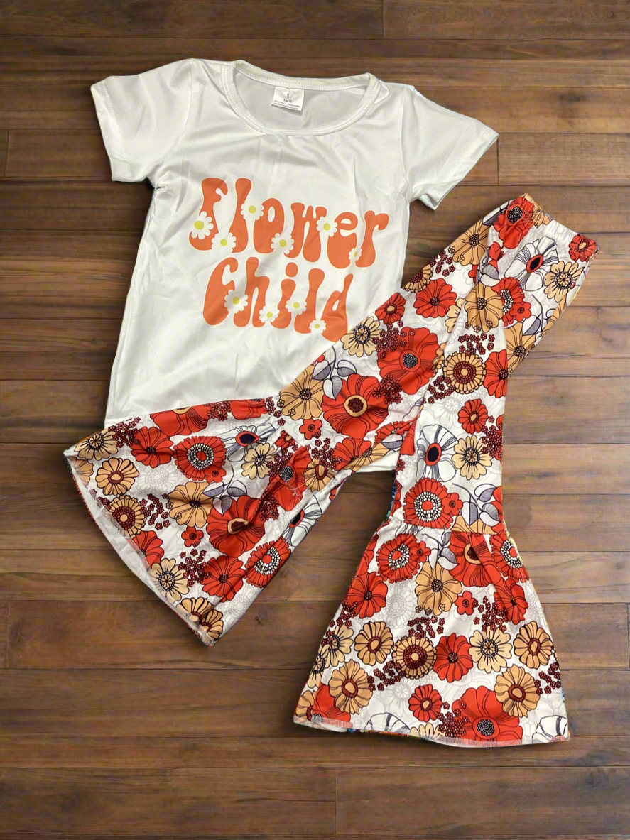 Flower child tee with Bell Bottoms Set