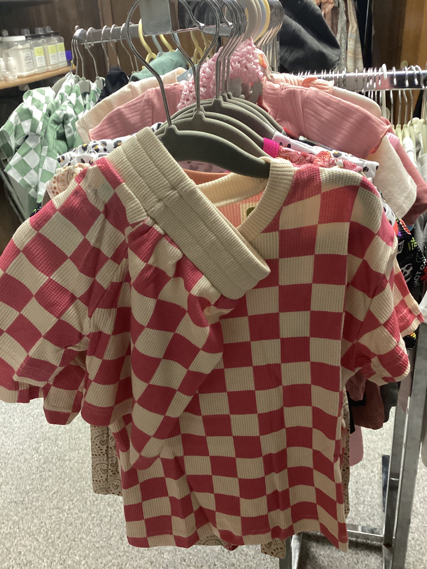 Pink waffle knit shorts set