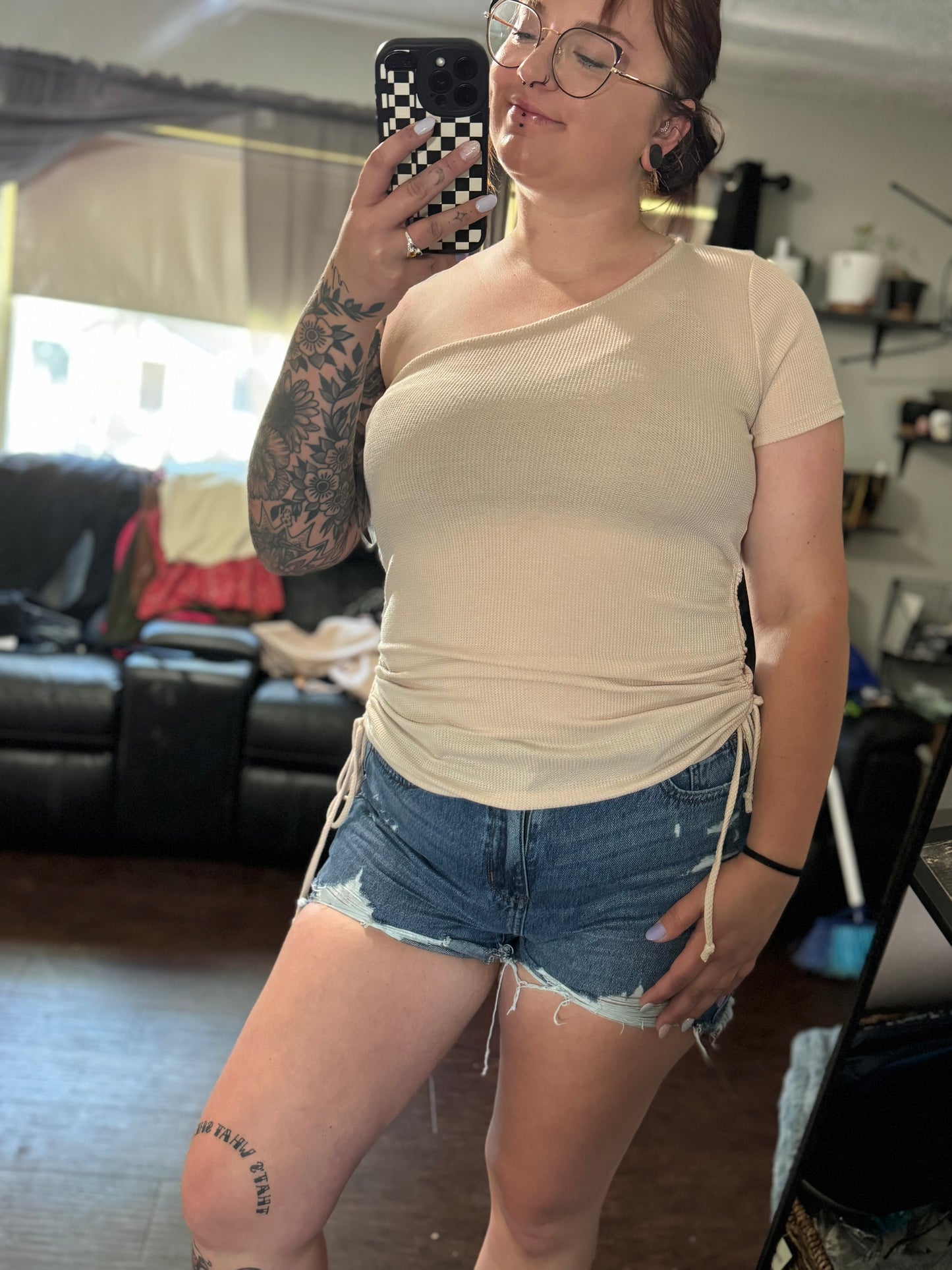 Gigi brand one shoulder ivory top