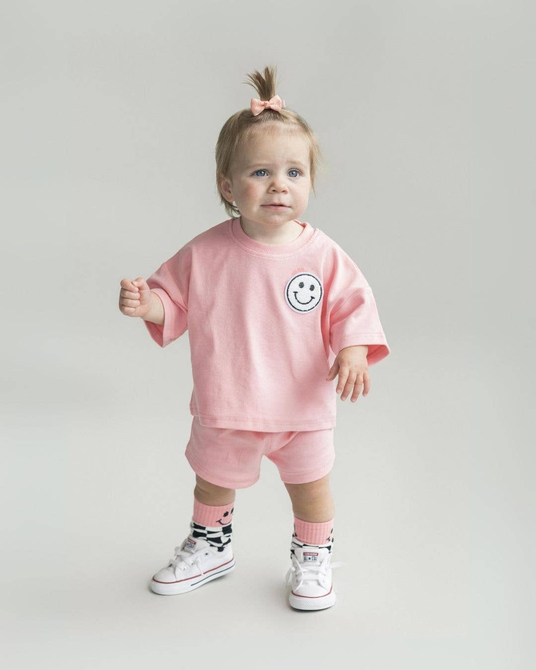 Lucky Panda Kids - Smiley Shorts Set | Pink Peach: 2T