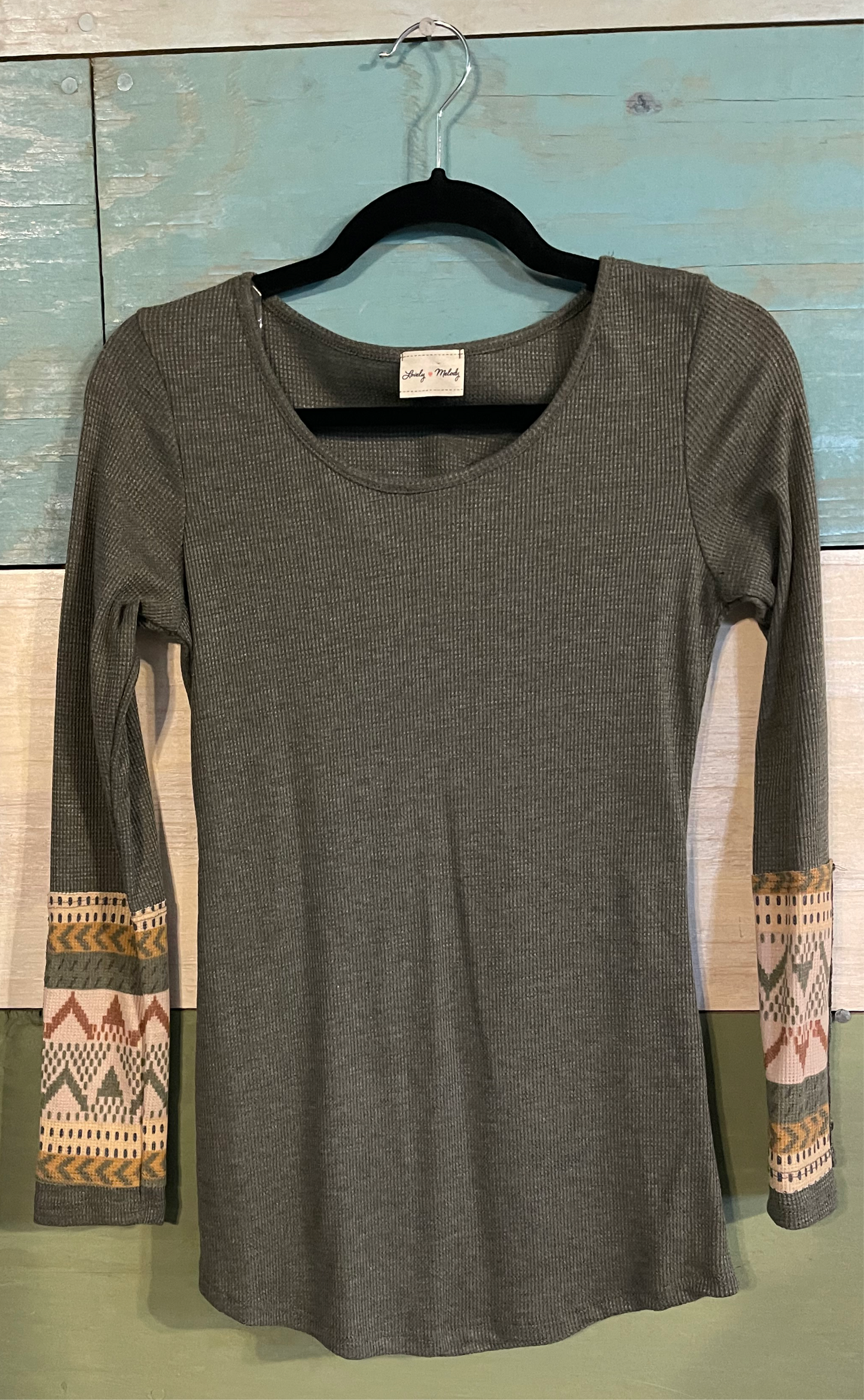 Lovely Melody Lightweight Long Sleeve with Button and Southwest Details