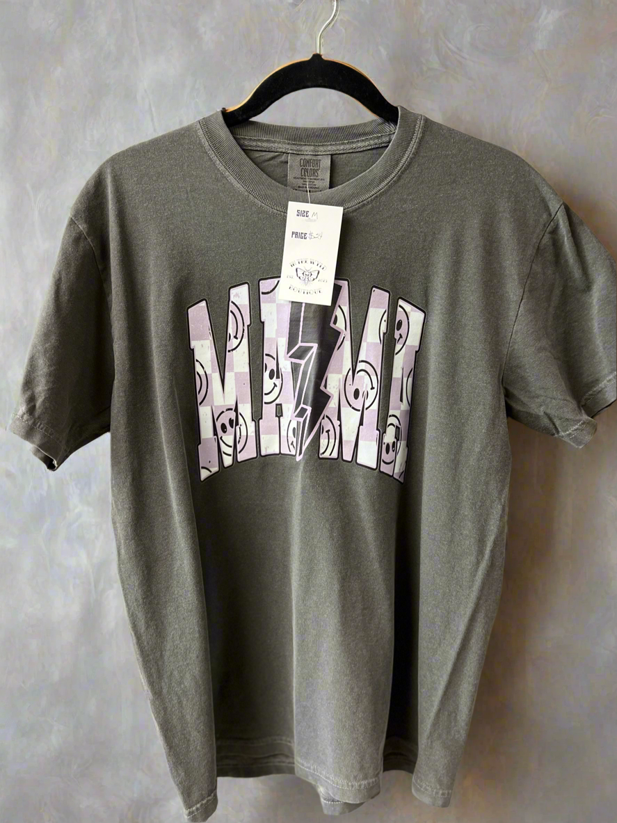 Mama Purple & White Smiley Bolt Pepper Tee