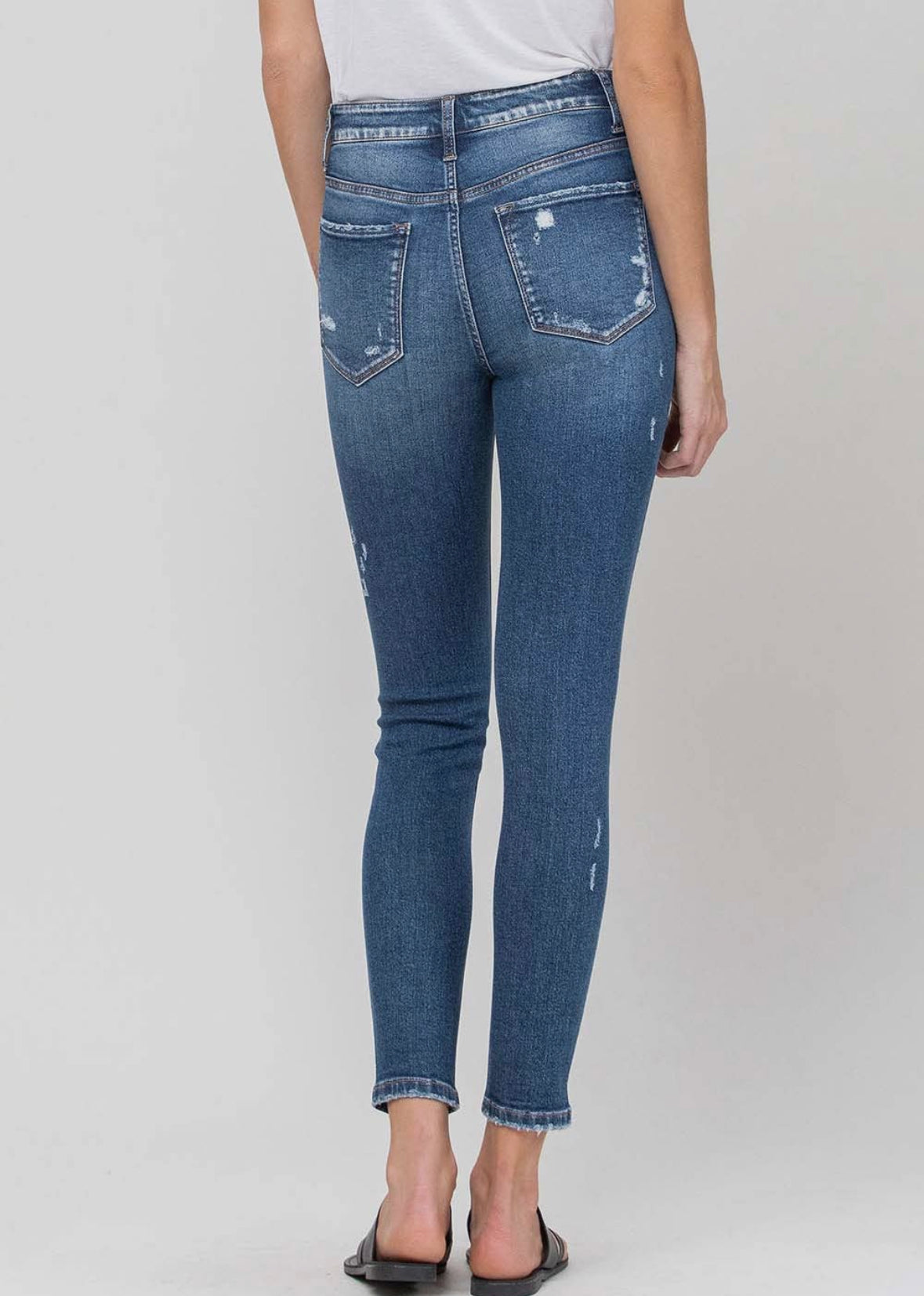 VERVET HIGH RISE REDONE WAISTBAND DISTRESSED CROP SKINNY