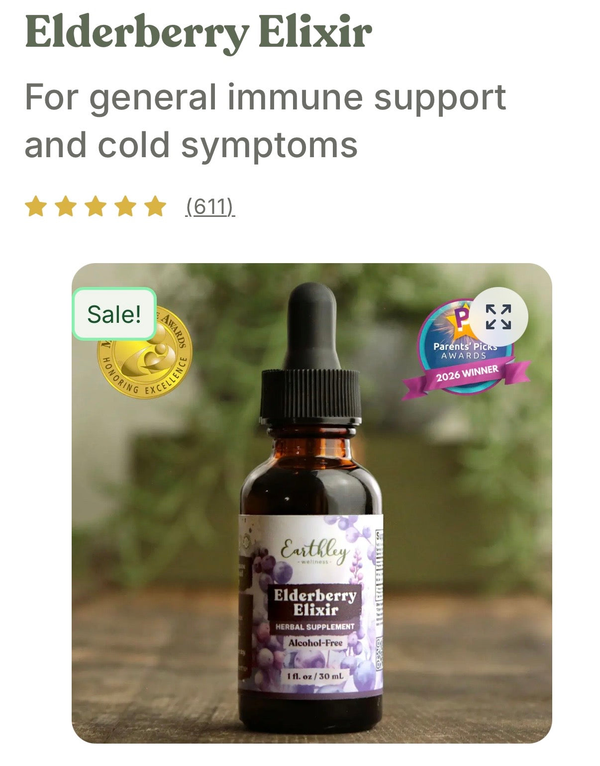 Elderberry Elixir Alcohol Free 8oz.
