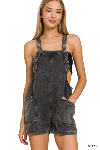 Acid washed Ash Black Knot Top Romper