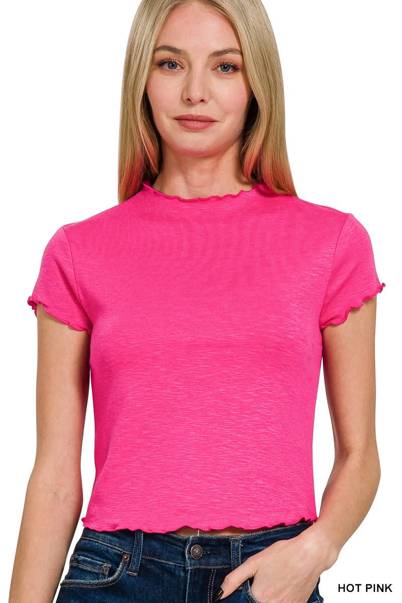 Zenana Lettuce Trimmed Crop Short Sleeve