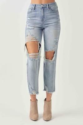 Risen destroyed high rise straight jeans