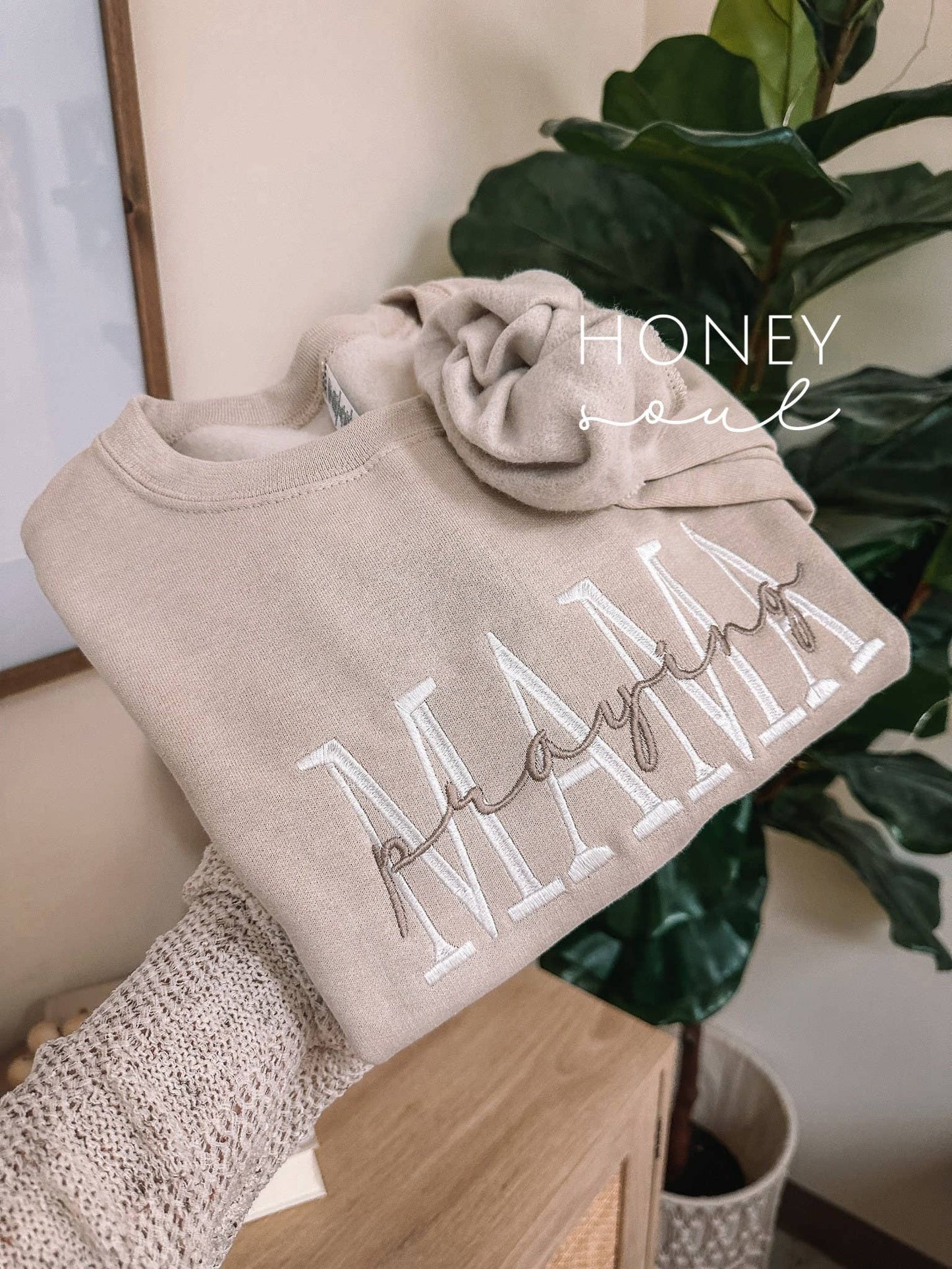 Honey Soul LLC - Embroidered Praying Mama SAND Sweatshirt ORIGINAL: XLarge / Sweatshirt