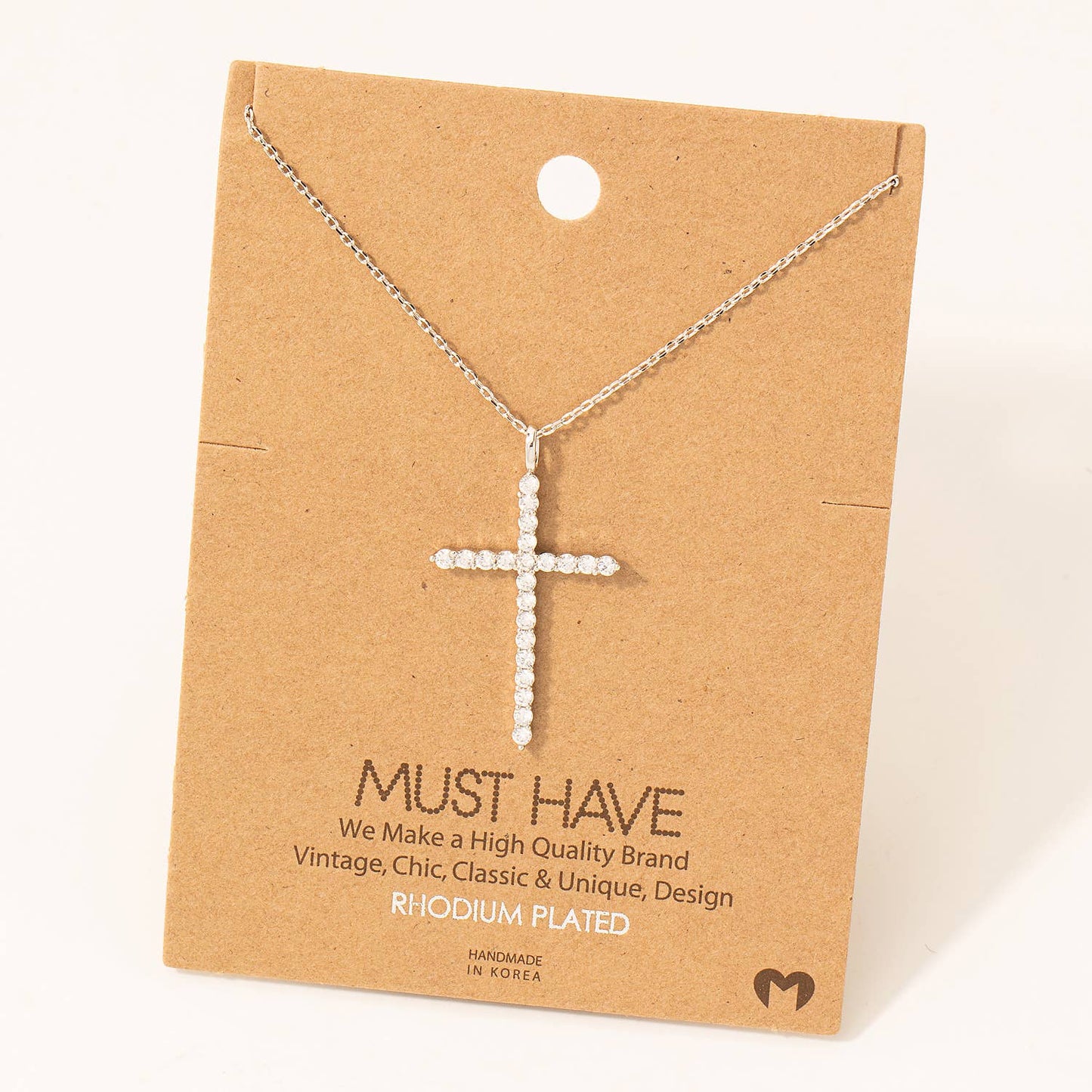Fame Accessories - Pave Cross Pendant Chain Necklace: Rose gold