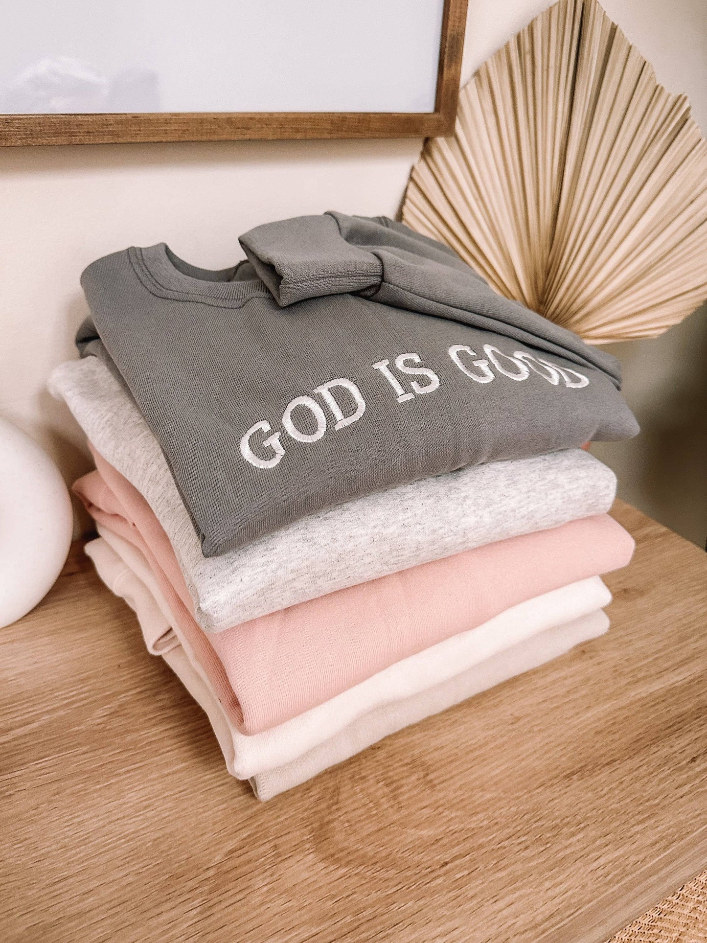 Honey Soul LLC - Embroidered GOD IS GOOD Sweatshirt: Dusty Pink / Medium
