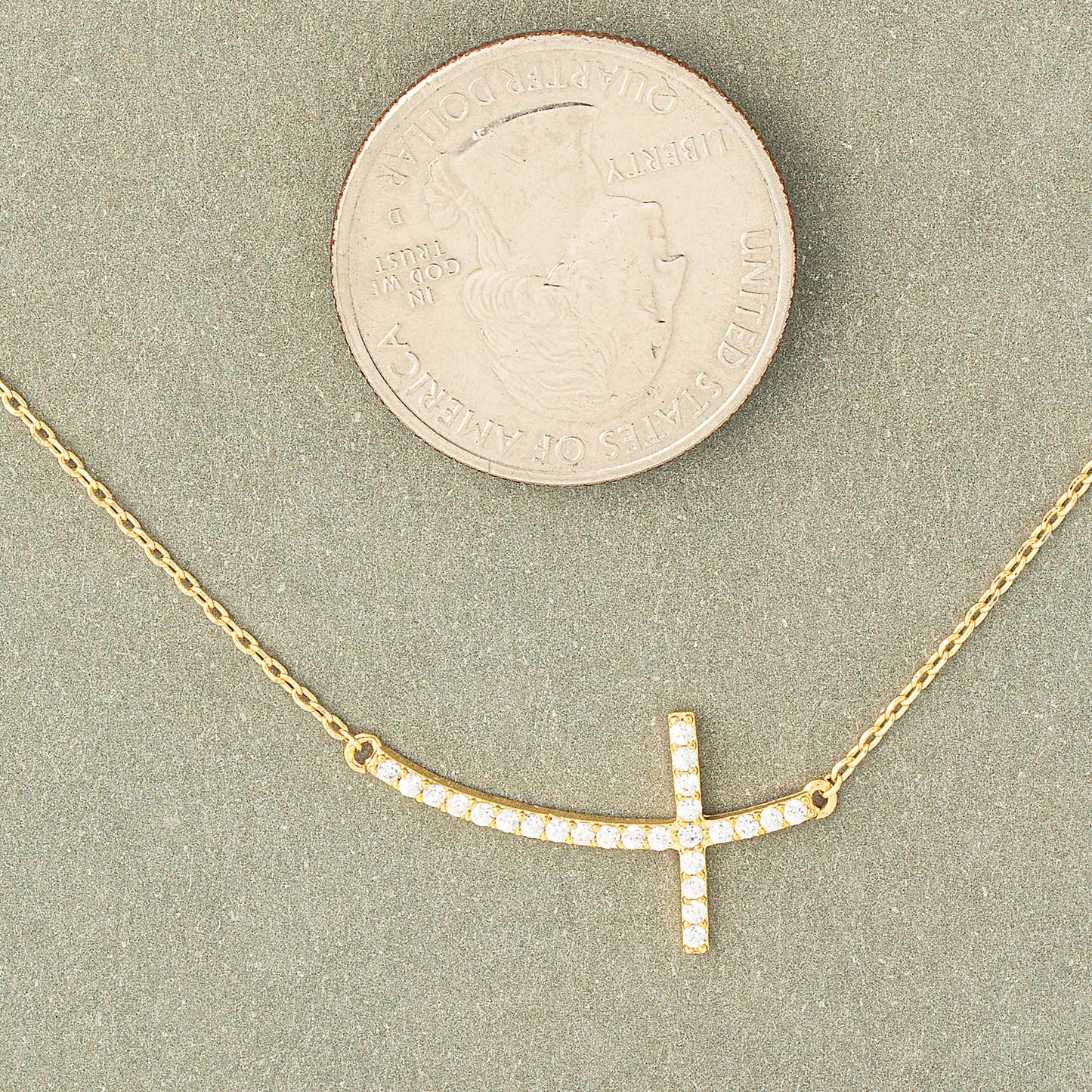 Fame Accessories - Pave Curved Cross Pendant Necklace: Silver