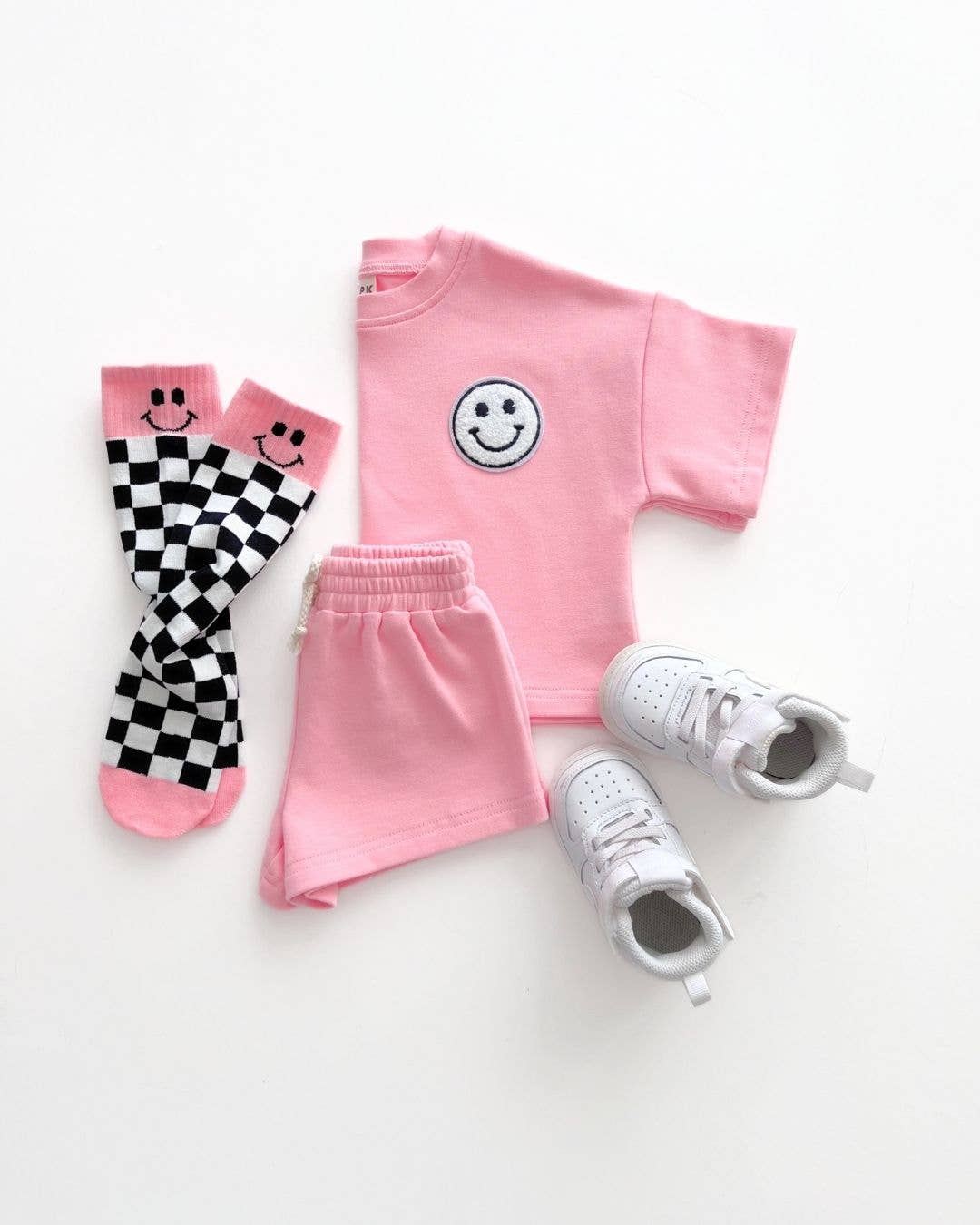 Lucky Panda Kids - Smiley Shorts Set | Pink Peach: 2T