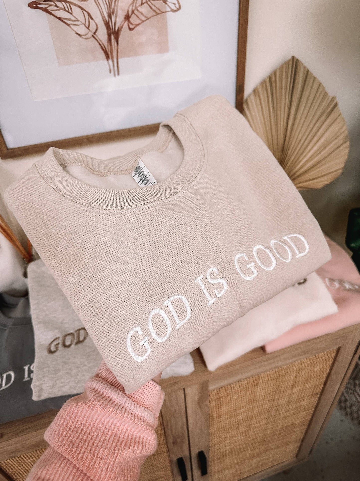 Honey Soul LLC - Embroidered GOD IS GOOD Sweatshirt: Dusty Pink / Medium