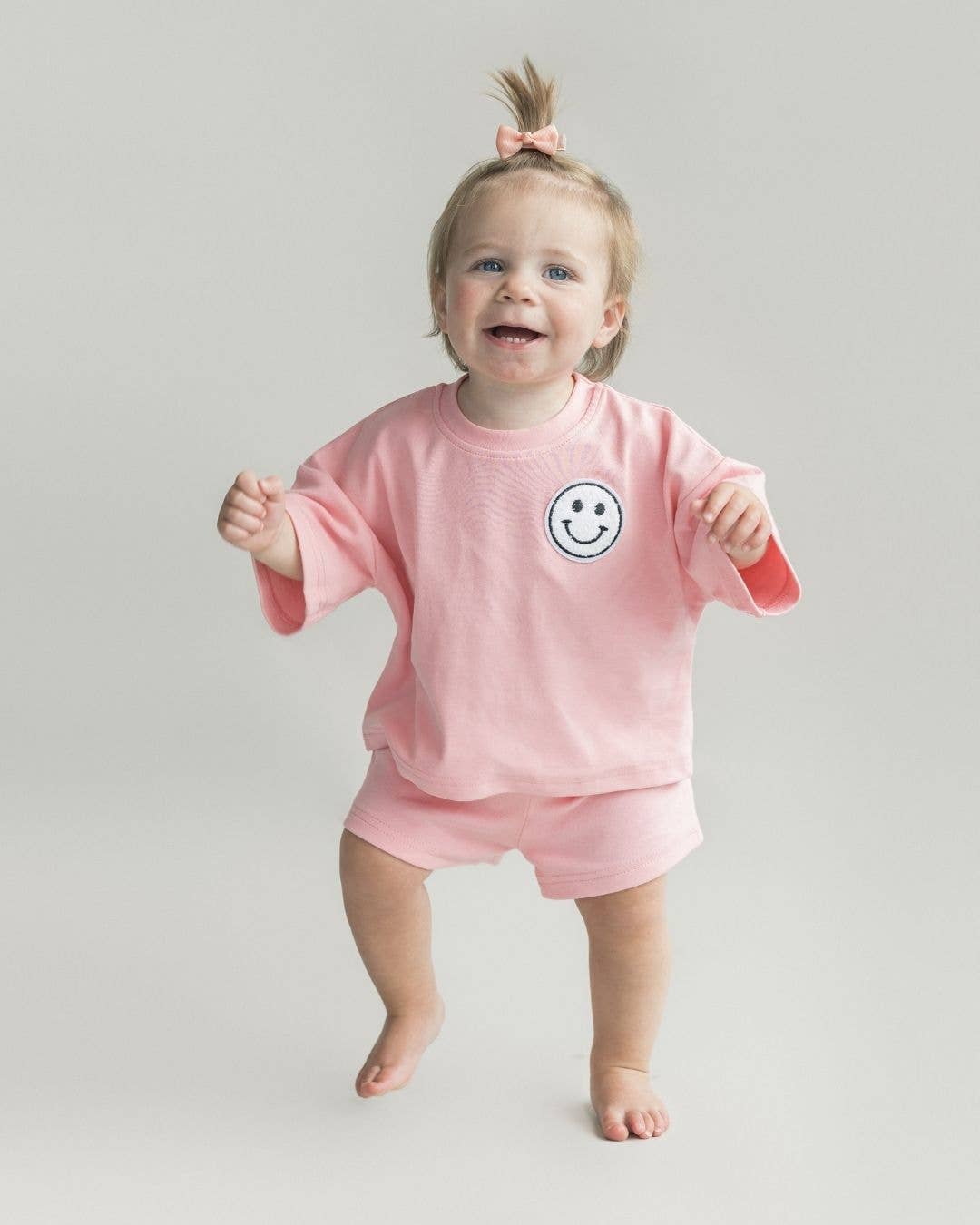 Lucky Panda Kids - Smiley Shorts Set | Pink Peach: 2T