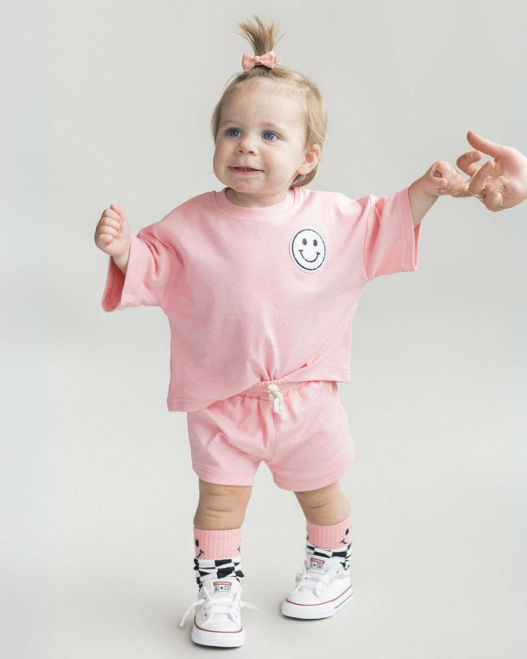 Lucky Panda Kids - Smiley Shorts Set | Pink Peach: 2T