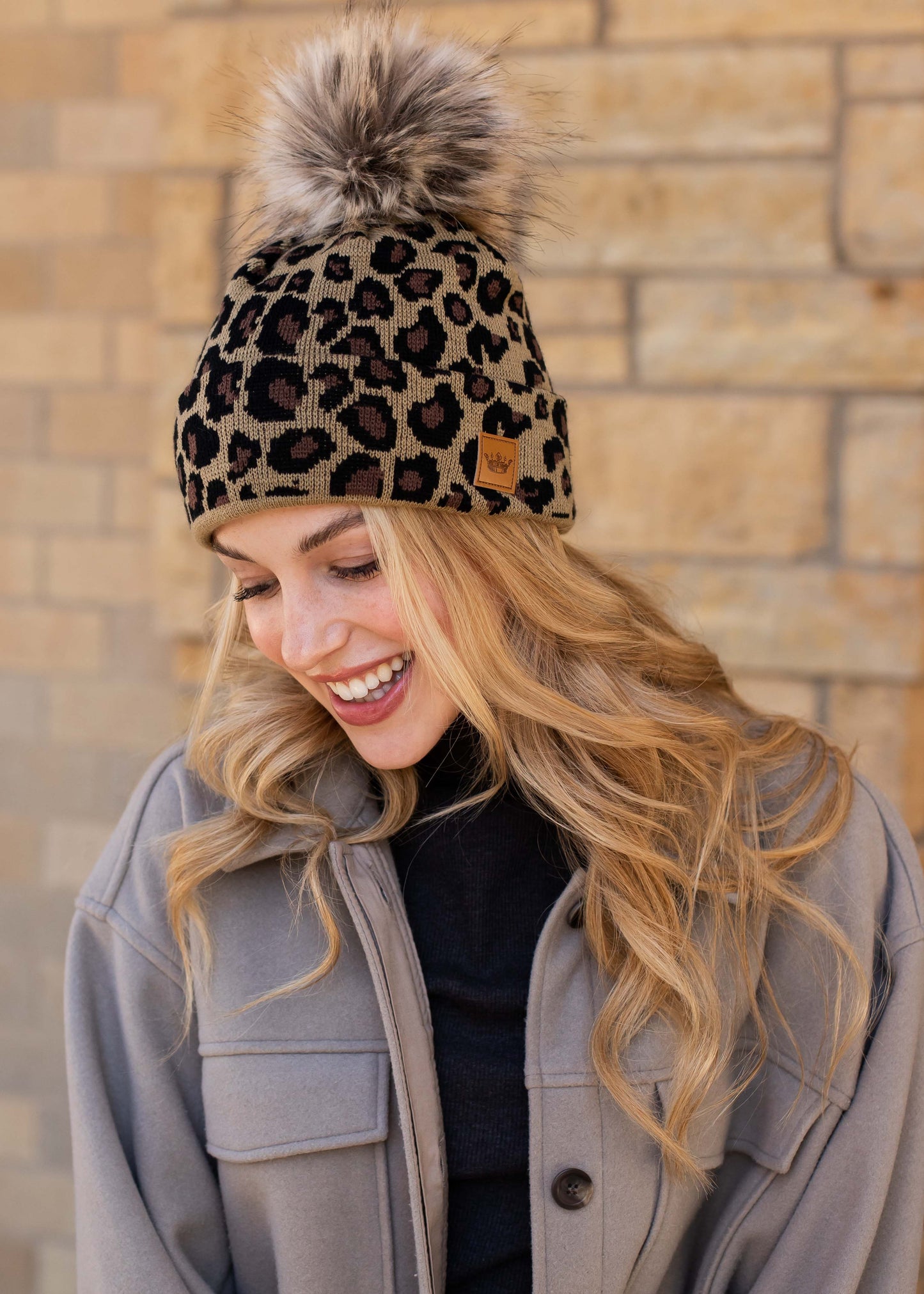 Leopard Knit Pom Hat
