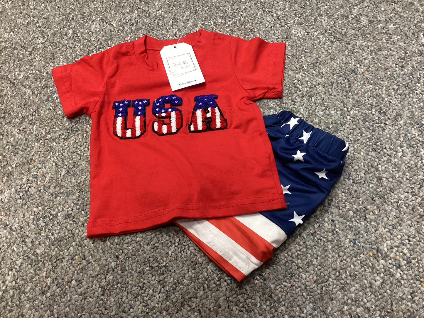 Patriotic Shorts & USA Embroider Tee Set