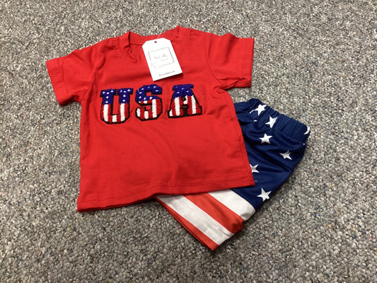 Patriotic Shorts & USA Embroider Tee Set