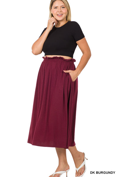 Paper bag waist skirt w pockets- burgundy