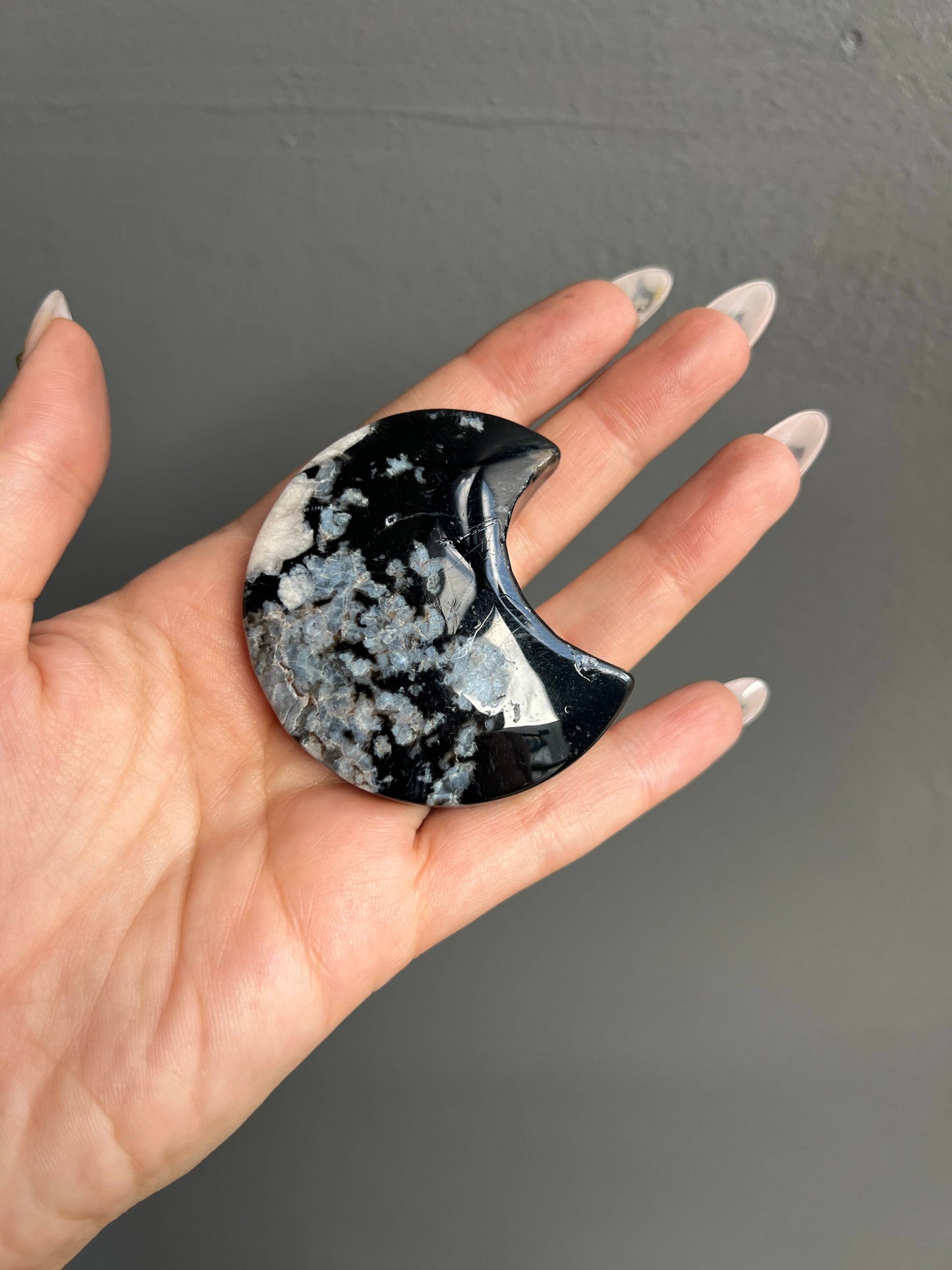Sapphire & Sage - Black Flower Agate Crystal Moon