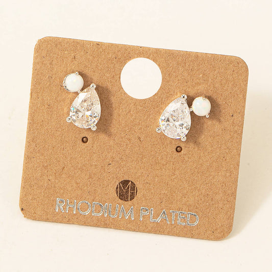 Fame Accessories - Rhinestone Teardrop Stud Earrings: S