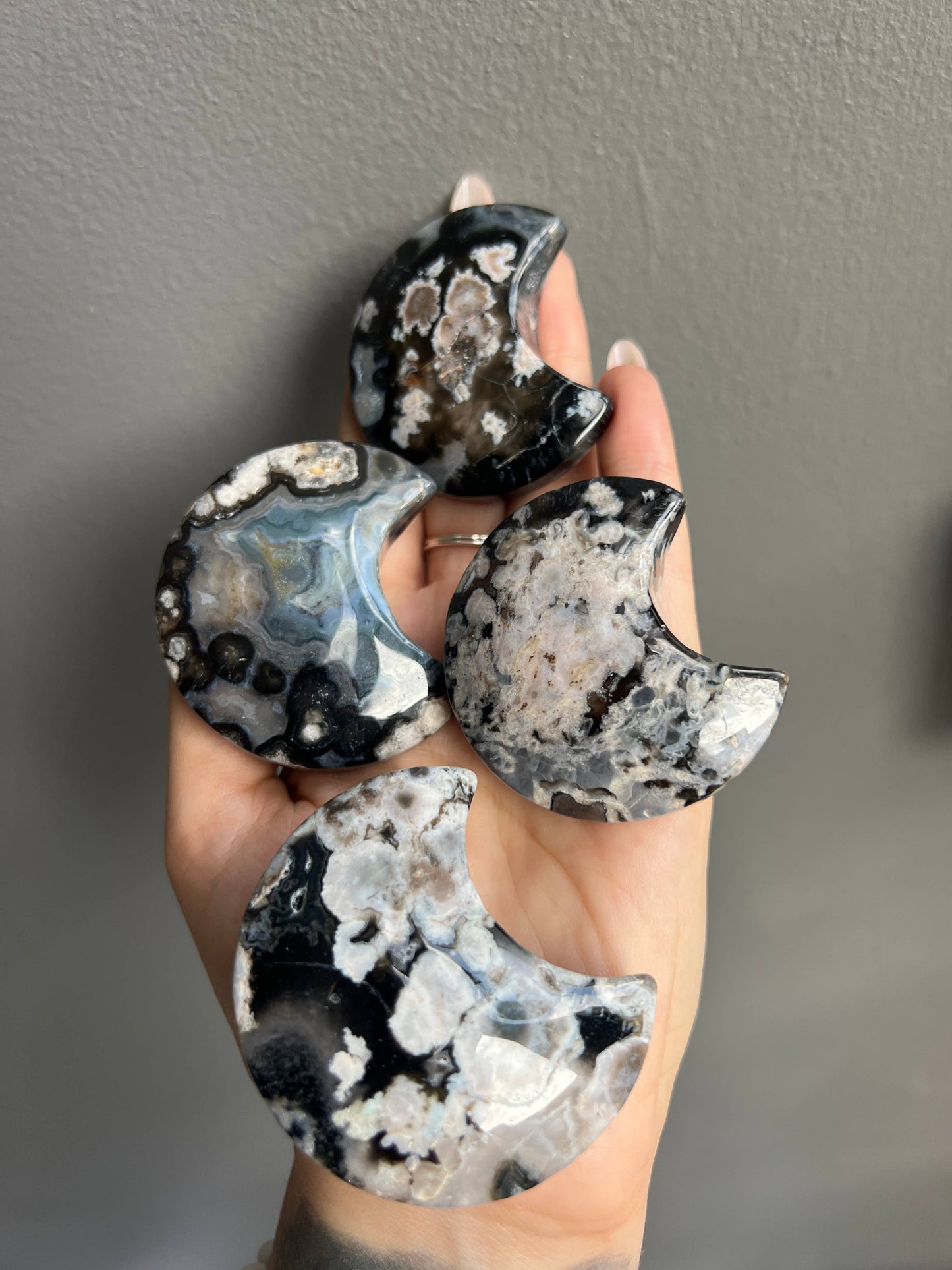 Sapphire & Sage - Black Flower Agate Crystal Moon